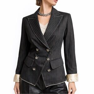 Jacket Black Pinstripe Blazer by Bandolera VTG Upscale Workwear Event Top 10